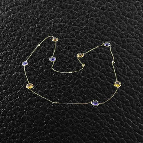 Dainty diamond necklaces for elegant simplicity-Amethyst, Citrine & Diamond Necklace