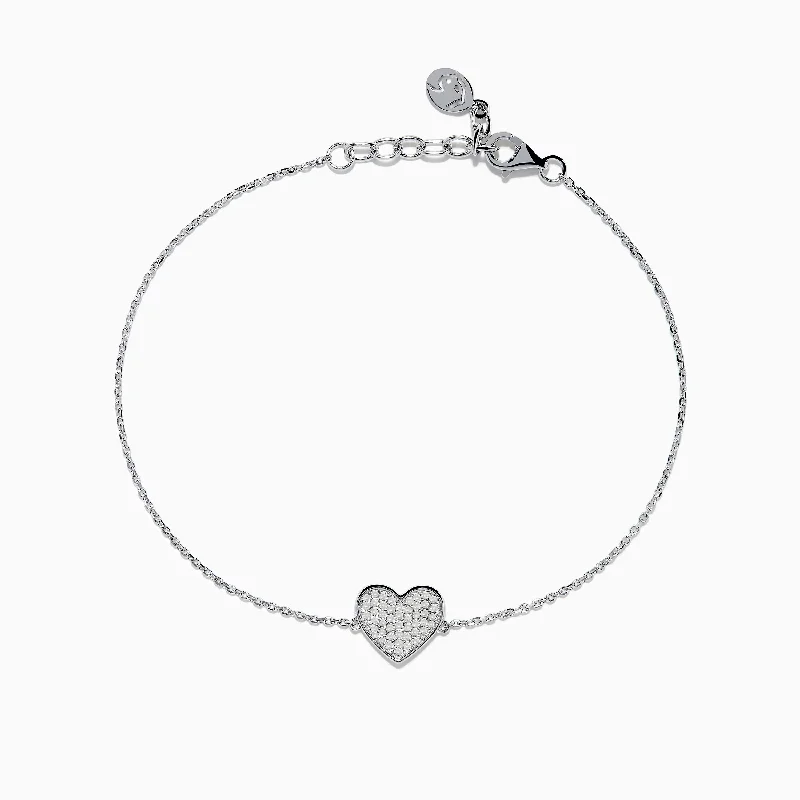 Custom birthstone bracelets for special occasions-925 Sterling Silver Diamond Heart Bracelet