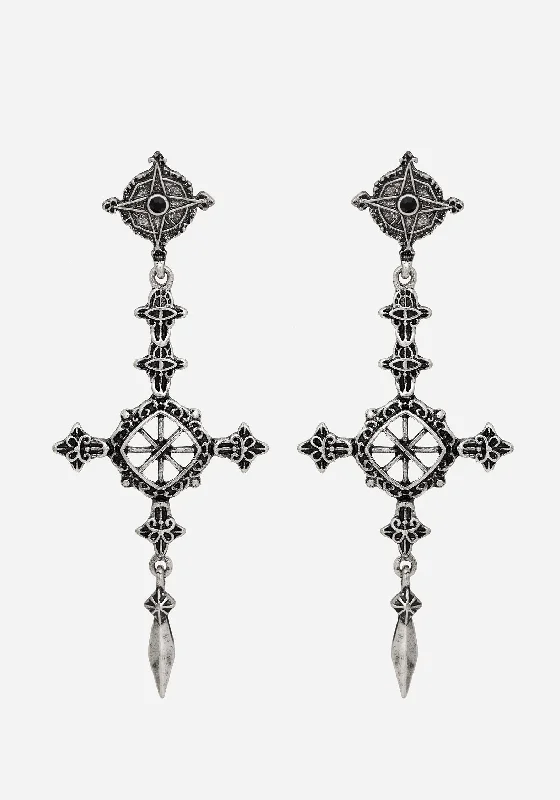 Designer earrings for exclusive collections-Ciara Cross Drop Earrings