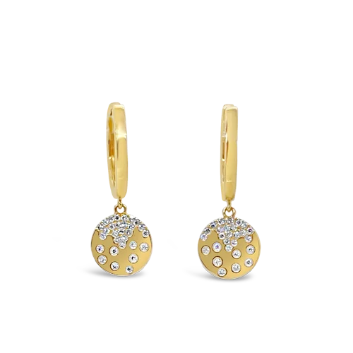 Hoop earrings with intricate designs-Scattered Diamond Dangle Disc Earrings