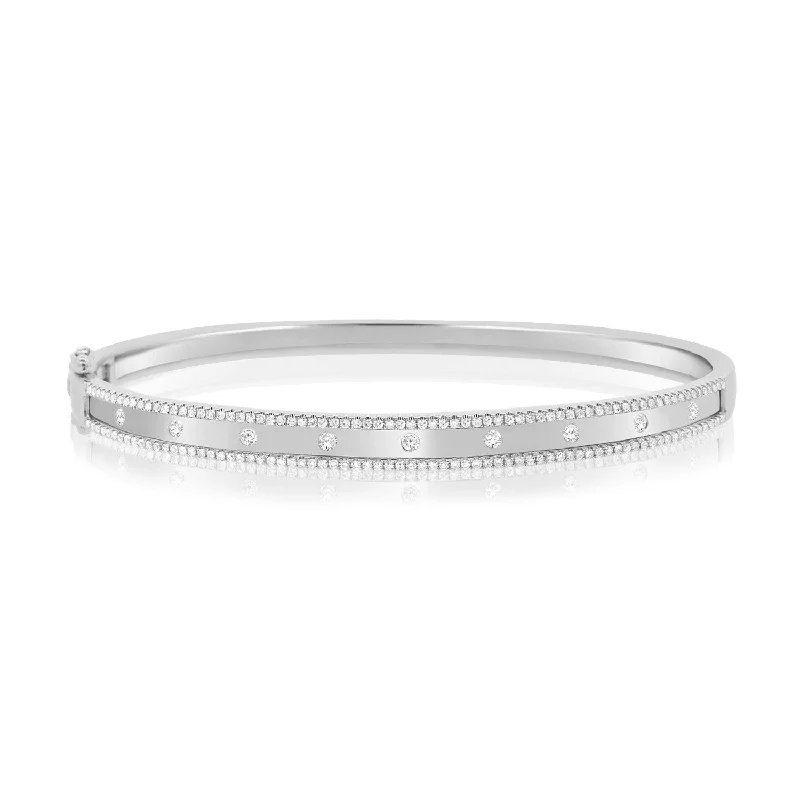 Fashion-forward gold bangles for a luxe feel-14K White Gold Diamond Border Bangle