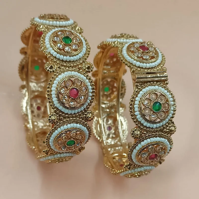 Elegant bangle sets for fashionable arm candy-Padmawati Bangles Gold Plated Pota Stone Openable Bangles Set