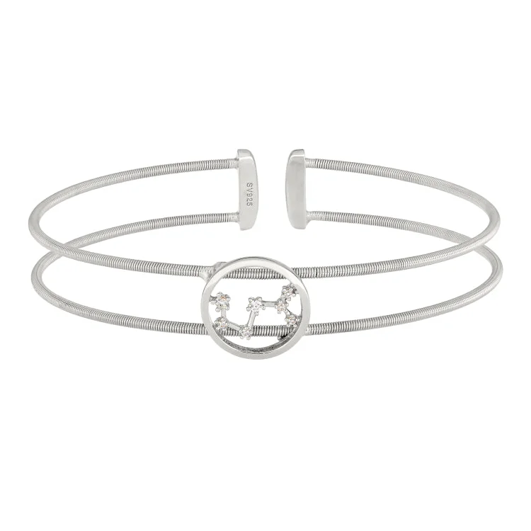 Modern designer bracelets for high-fashion looks-Rhodium Finish Sterling Silver Cable Cuff Constellation Bracelet with Simulated Diamonds - Scorpio