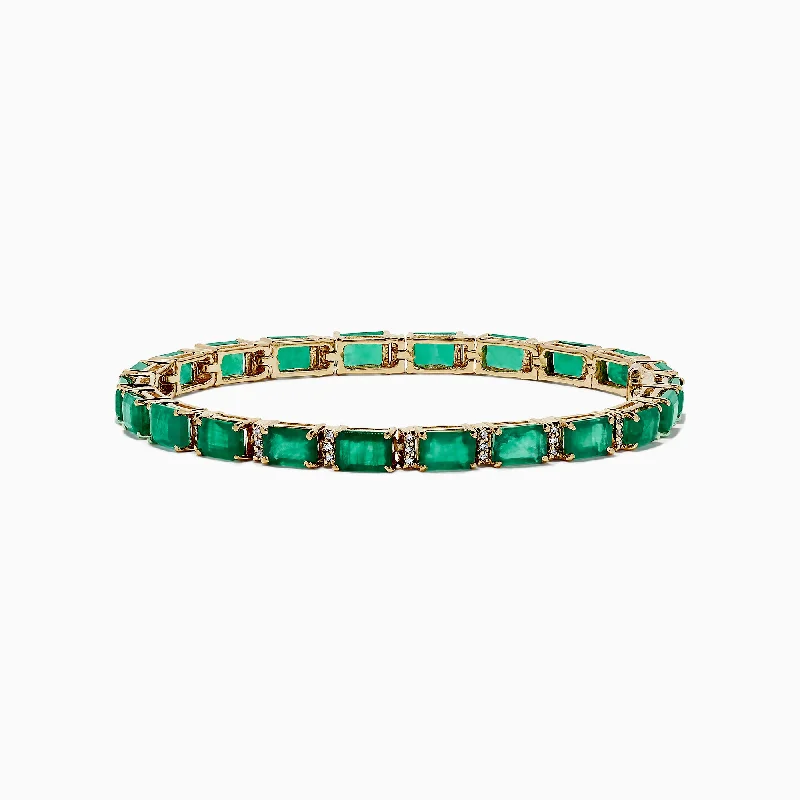 Bohemian bracelets for free-spirited fashion-Brasilica 14K Yellow Gold Emerald & Diamond Tennis Bracelet, 11.76 TCW