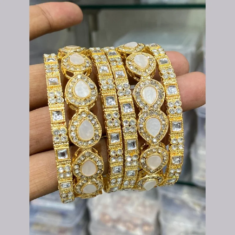 Trendy bangle bracelets for daily wear-Hira Collections Gold Plated Kundan Stone And Austrian Stone Bangles Set