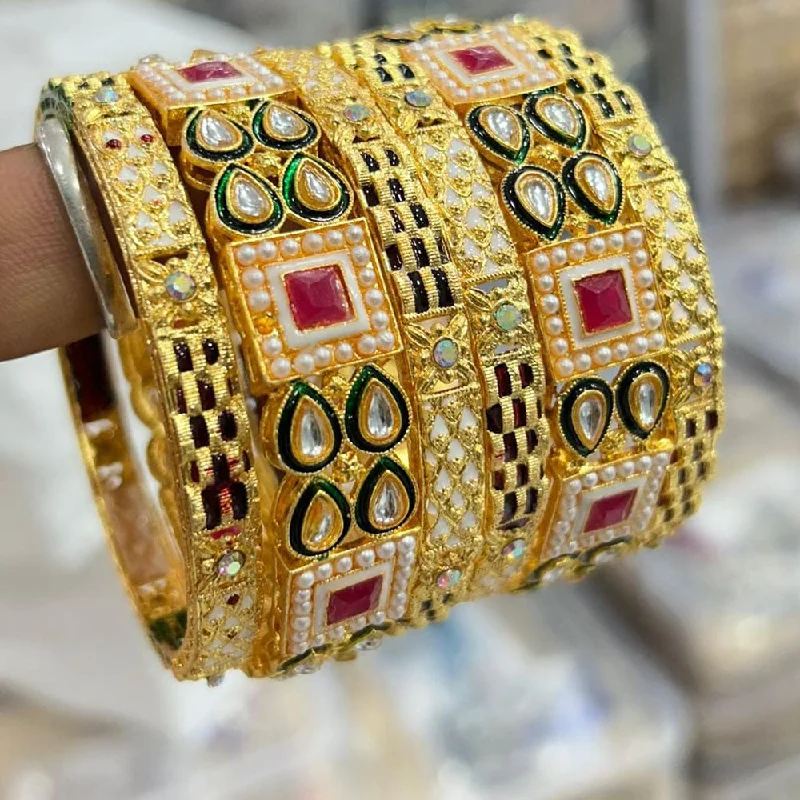 Classic gold bangles for every occasion-Pooja Bangles Gold Plated  Kundan Stone And Meenakari Bangle Set