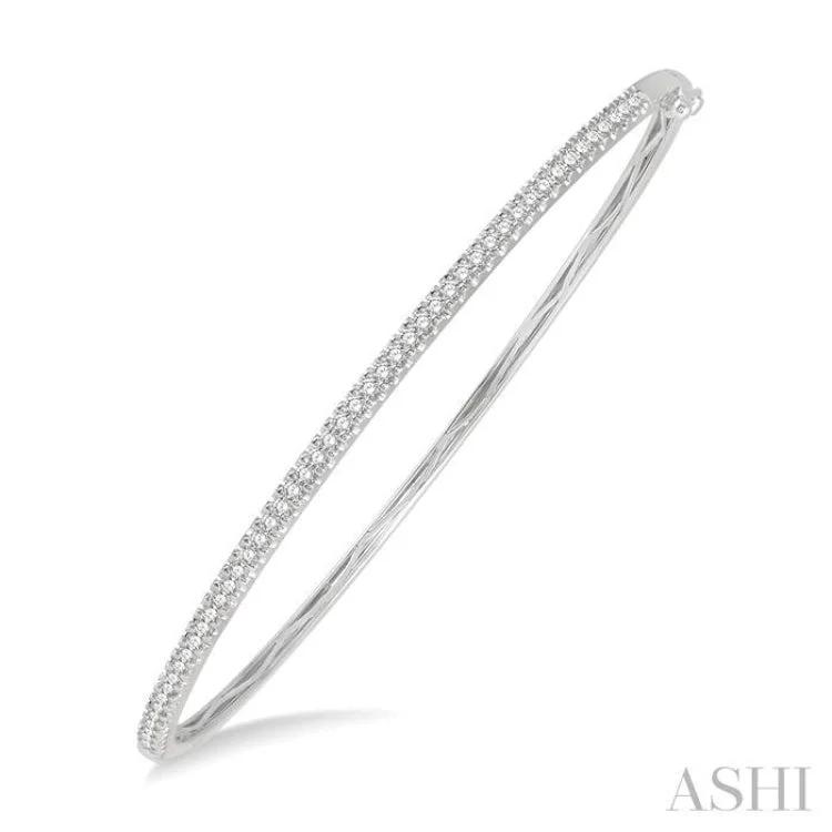 Trendy bangle bracelets for daily wear-1/2 ctw Slim Round Cut Diamond Bangle Bracelet in 14K White Gold