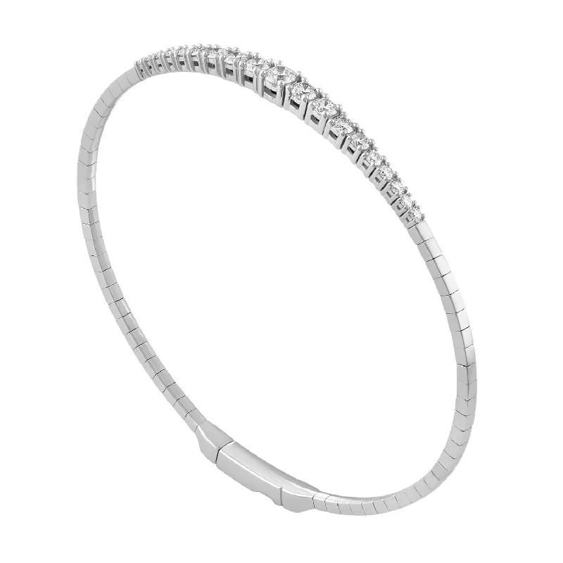 Elegant stacking bangle sets for layered fashion-14K White Gold Diamond Graduating Flexible Bangle