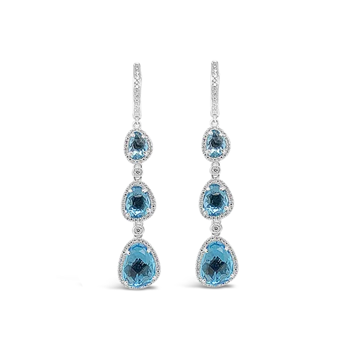 Unique tassel earrings for creative fashion statements-Blue Topaz & Diamond Dangle Earrings