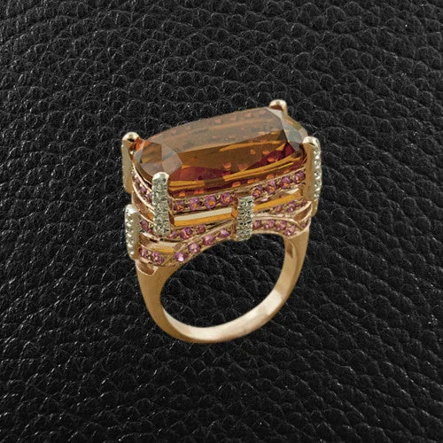 Birthstone rings for personalized family gifts-Citrine, Pink Sapphire & Diamond Ring