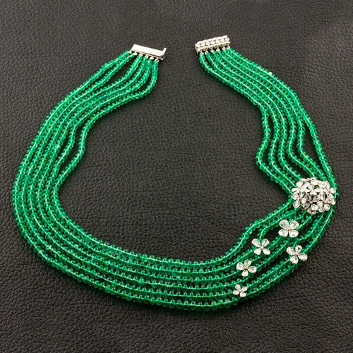 Unique gemstone necklaces for vibrant accents-Emerald Bead Necklace with Diamonds