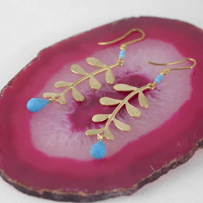 Handmade earrings for a unique and personal style-Gold Plated Evie Leaf earrings with gemstone drops