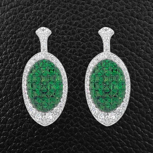 Vintage-inspired earrings for collectors-Tsavorite & Diamond Earrings