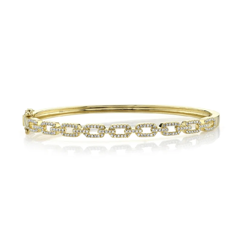 Wide bangles for bold fashion statements-14K Yellow Gold Diamond Link Bangle