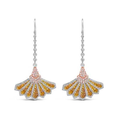 Silver earrings with delicate detailing-Yellow Sapphire & Diamond Fan Earrings