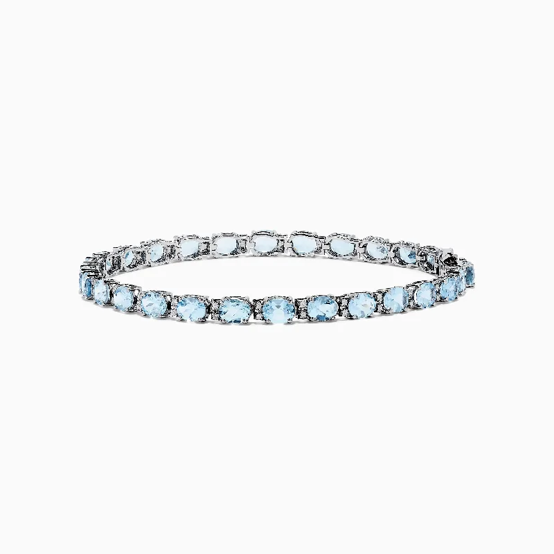 Leather bracelets for rugged charm-Aquarius 14K White Gold Aquamarine Tennis Bracelet 8.23 TCW