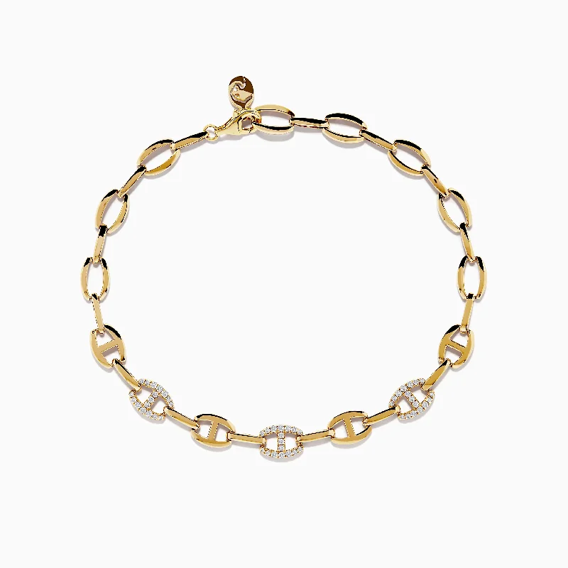 Adjustable friendship bracelets for versatile gifting-D'oro 14K Yellow Gold Anchor Chain Diamond Bracelet 0.27 TCW