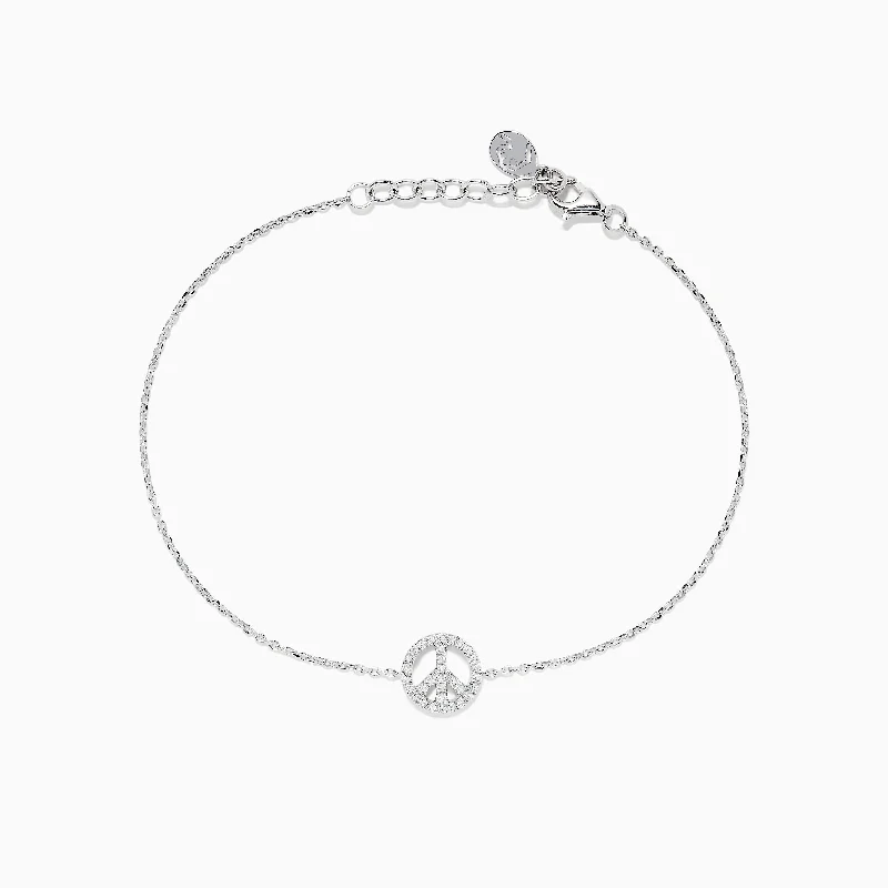 Gold chain bracelets for luxurious wear-925 Sterling Silver Diamond Peace Sign Bracelet