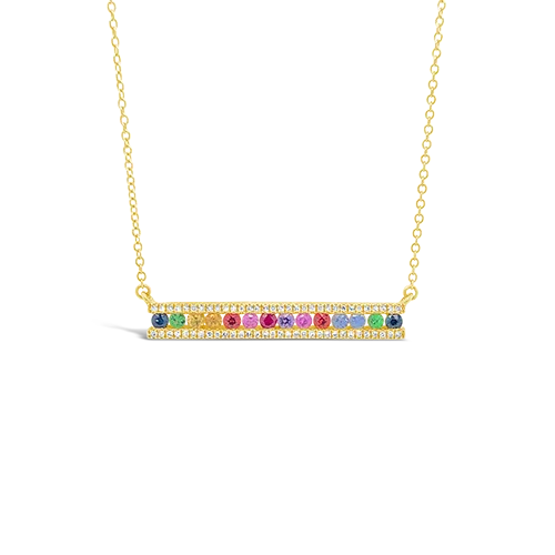 Gold coin necklaces for trendy, vintage style-Multi-color Sapphire & Diamond Bar Necklace