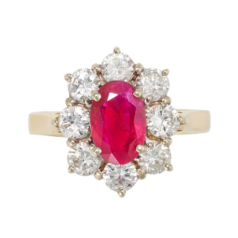 Classic solitaire rings for timeless engagement-*NEW* Vintage Ruby & Diamond Cluster Ring 18ct Yellow Gold