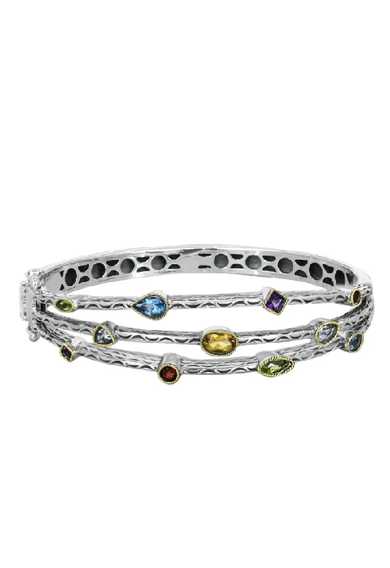 Chunky bracelets for a bold fashion statement-925 Multi Gemstone Bangle, 2.39 TCW