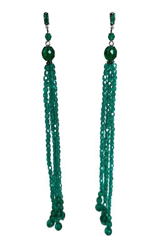 Silver hoop earrings with a modern twist-Green Crystal & Glass Beads Dangling Earrings