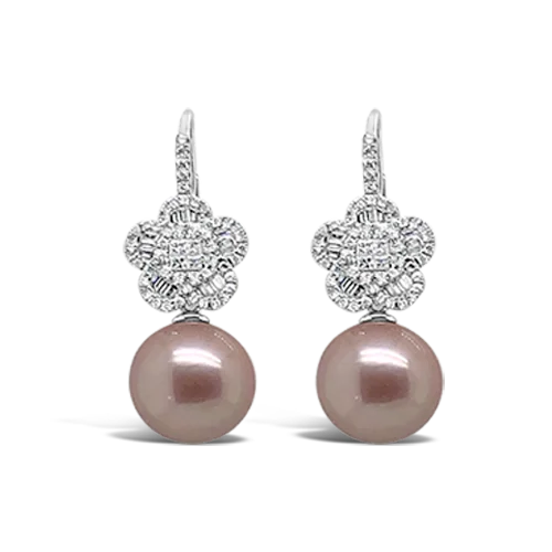 Butterfly motif earrings for a cute and playful look-Pink Pearl & Diamond Earrings