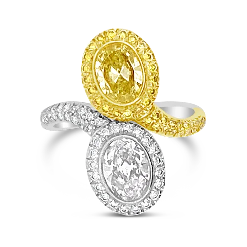 Custom engagement rings for special proposals-Yellow & White Diamond Bypass Ring