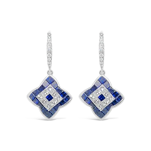 Layered earrings for trendy, boho looks-Sapphire & Diamond Dangle Earrings