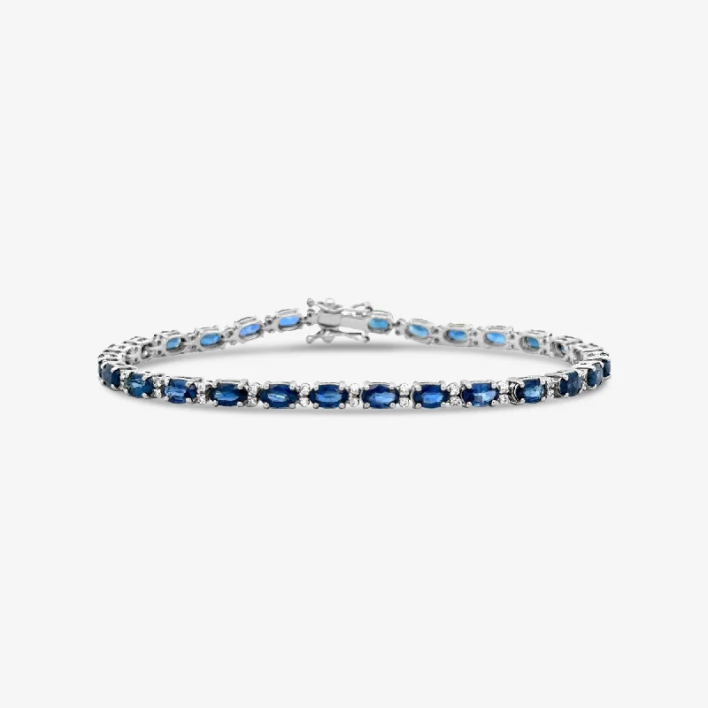 Inspirational bracelets with motivational quotes-Oval Blue Sapphire & Diamond Tennis Bracelet