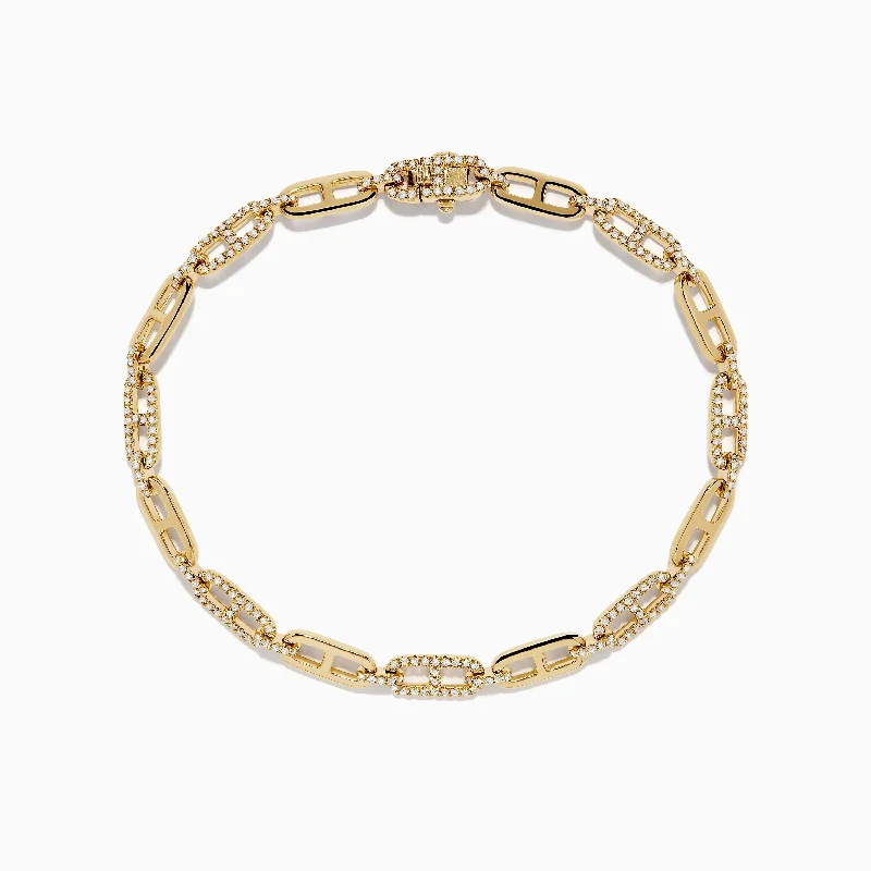 Stylish cord bracelets for casual fashion-D'Oro 14K Yellow Gold Chain Link Diamond Tennis Bracelet 0.94 TCW