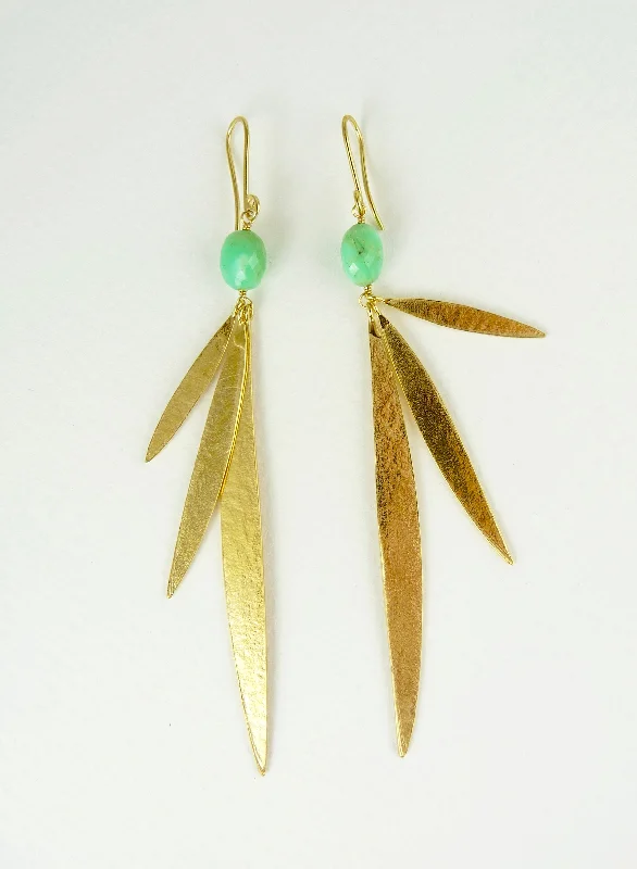 Butterfly motif earrings for a cute and playful look-Lily Long Leaf Earrings with gemstones