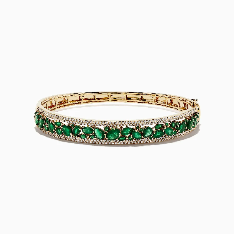 Classic pearl bracelets for a refined look-Brasilica 14K Yellow Gold Emerald and Diamond Bangle, 6.81 TCW