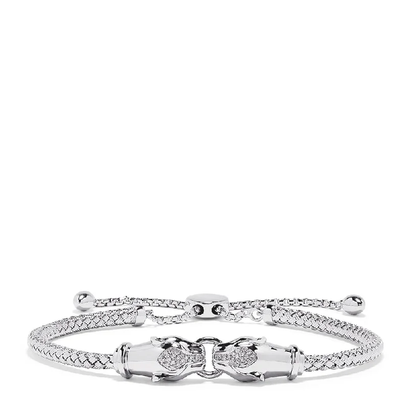 Trendy stacked bracelets for a layered fashion statement-925 Sterling Silver Diamond Duo Panther Bracelet, 0.10 TCW