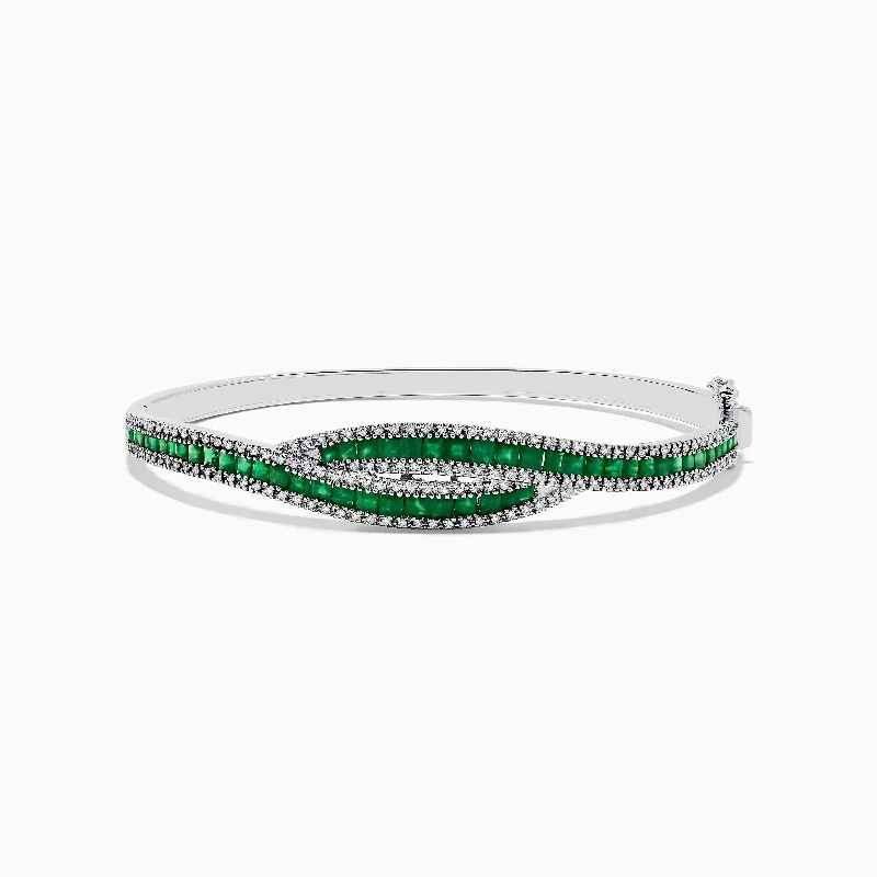 Fashion bracelets for trendy outfits-Brasilica 14K White Gold Emerald and Diamond Bangle