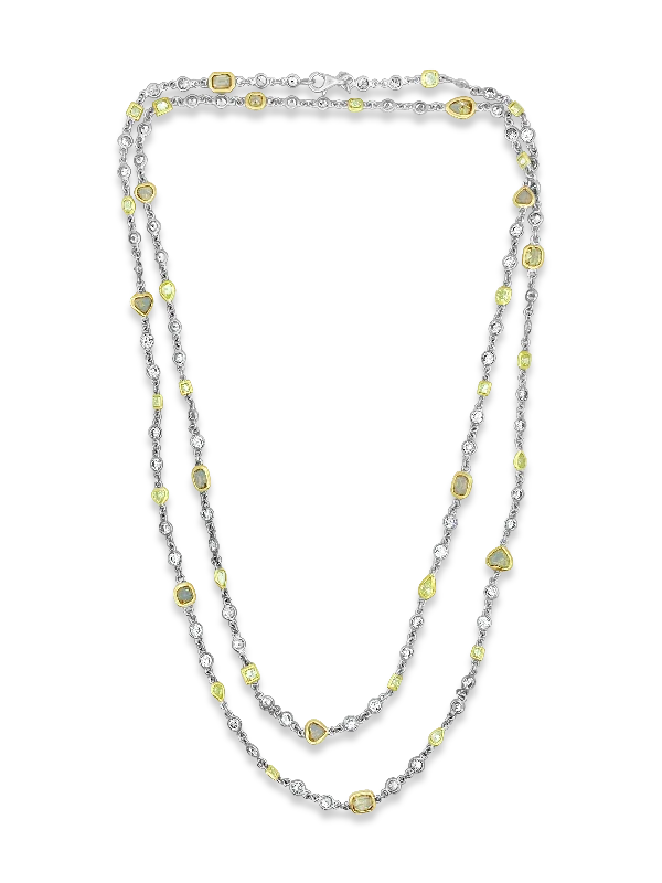 Birthstone necklaces for custom family gifts-Yellow & White Diamonds by the Yard Necklace