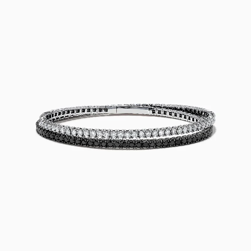 Vintage charm bracelets for collectors-14k White Gold Black and White Diamond Double Wrap Bracelet 6.77 TCW