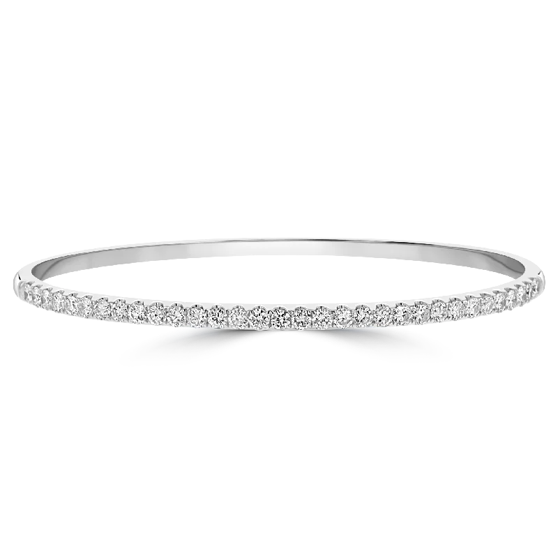 Simple silver bangles for everyday wear-18KT WHITE GOLD 1.40 CTW DIAMOND OVAL BANGLE BRACELET