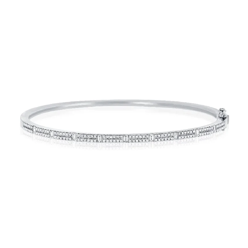 Bangles with geometric patterns for modern style-14K White Gold Round & Baguette Diamond Bangle