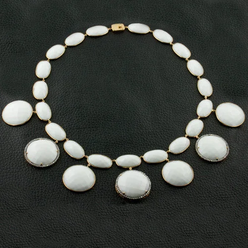 Boho-style necklaces for free-spirited fashion-White Agate & Diamond Necklace