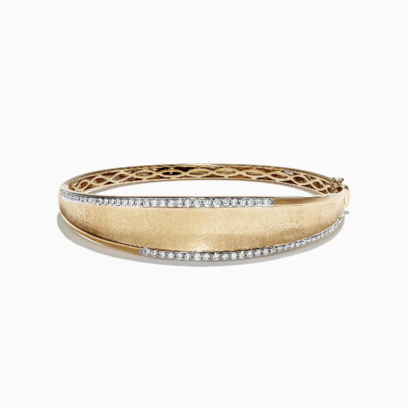 Vintage-inspired charm bracelets for timeless appeal-D'Oro 14K Brushed Yellow Gold Diamond Bangle, 0.77 TCW