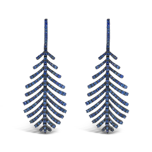 Custom-made earrings for wedding parties-Blue Sapphire Feather Earrings