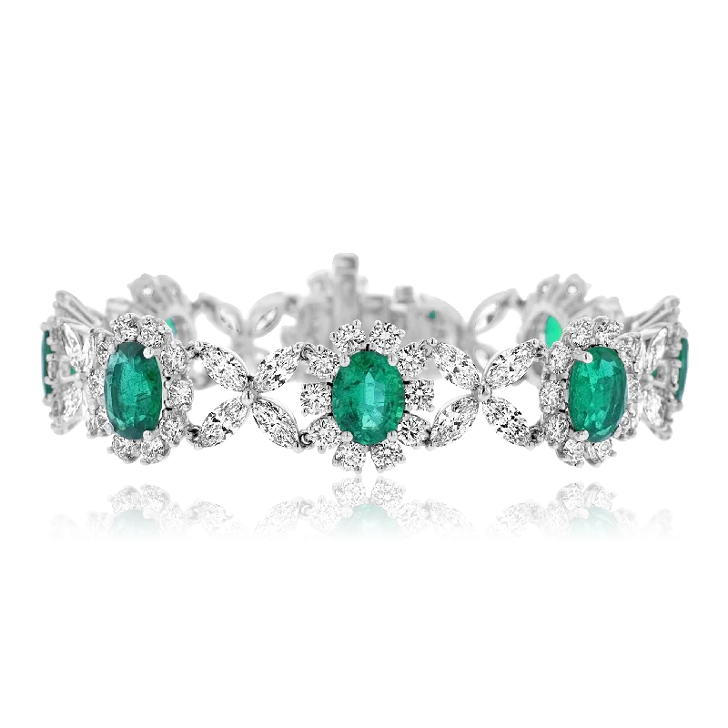 Adjustable cord bracelets for a custom fit-JULEVE 18KT WHITE GOLD 13.46 CTW EMERALD & 13.60 CTW DIAMOND BRACELET