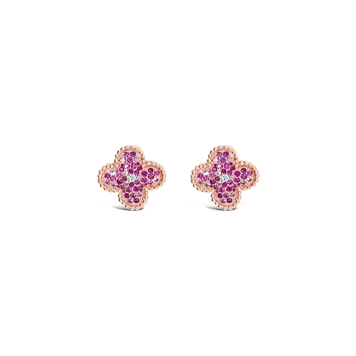 Elegant stud earrings for everyday elegance-Pink Sapphire & Diamond Clover Earrings