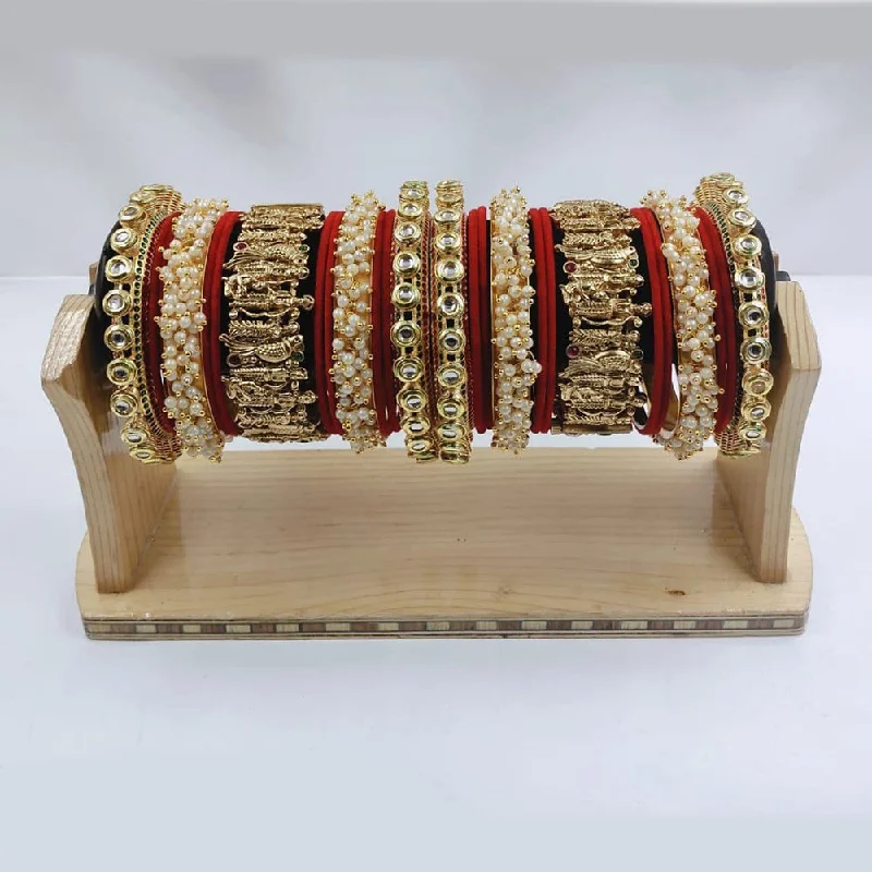 Bohemian-style bangles for a carefree vibe-Akruti Collection Gold Plated Kundan Stone And Pearl Bangles Set