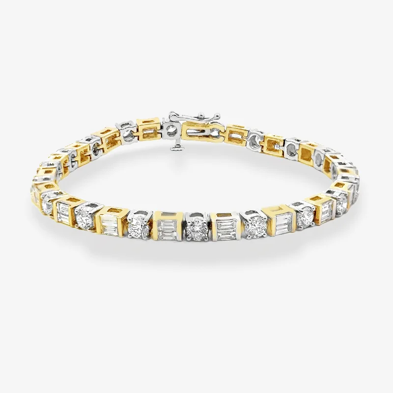 Diamond-studded bracelets for a luxurious touch-7.00CT 2 Tone Round & Baguette Tennis Bracelet