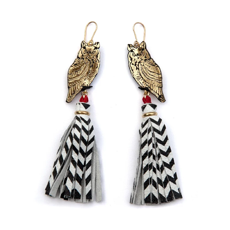 Hoop earrings with unique textures and patterns-OWL TASSEL . earrings