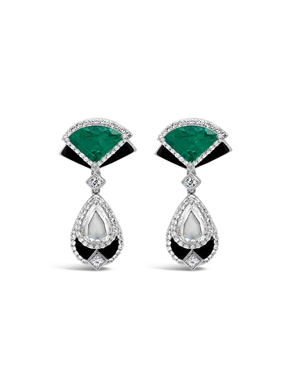 Handmade earrings for a unique and personal style-Emerald & Diamond Dangle Earrings