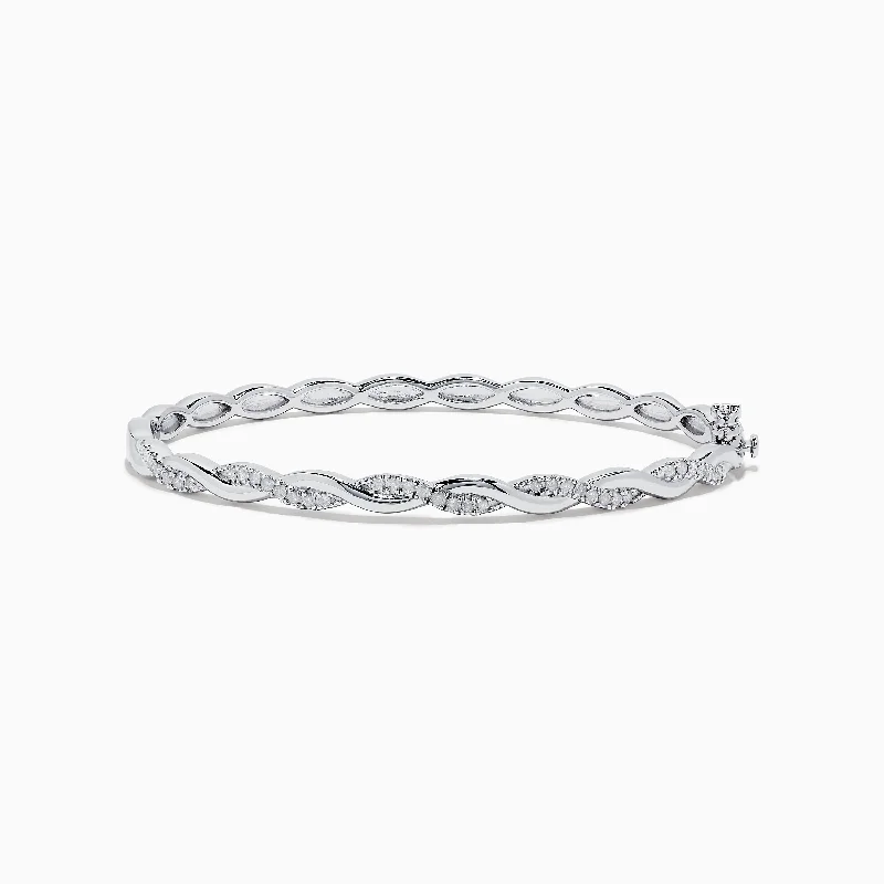 Simple bangle bracelets for minimalistic style-925 Sterling Silver Diamond Bangle