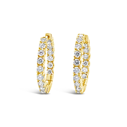 Simple gold earrings for a subtle yet elegant style-Yellow Gold & Diamond Hoop Earrings